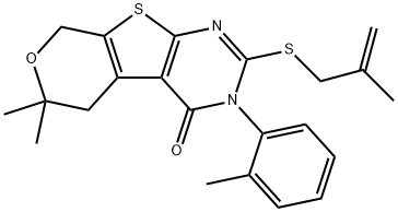 6,6-dimethyl-3-(2-methylphenyl)-2-[(2-methyl-2-propenyl)sulfanyl]-3,5,6,8-tetrahydro-4H-pyrano[4',3':4,5]thieno[2,3-d]pyrimidin-4-one 结构式