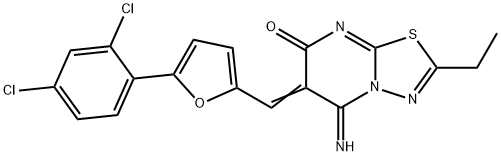 6-{[5-(2,4-dichlorophenyl)-2-furyl]methylene}-2-ethyl-5-imino-5,6-dihydro-7H-[1,3,4]thiadiazolo[3,2-a]pyrimidin-7-one 结构式