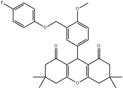 9-{3-[(4-fluorophenoxy)methyl]-4-methoxyphenyl}-3,3,6,6-tetramethyl-3,4,5,6,7,9-hexahydro-1H-xanthene-1,8(2H)-dione 结构式