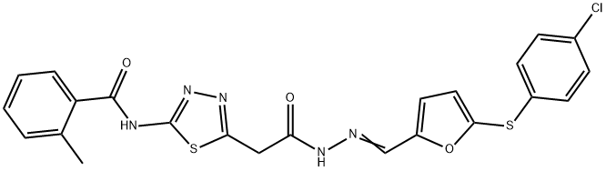 N-(5-{2-[2-({5-[(4-chlorophenyl)sulfanyl]-2-furyl}methylene)hydrazino]-2-oxoethyl}-1,3,4-thiadiazol-2-yl)-2-methylbenzamide 结构式