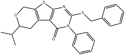 2-(benzylsulfanyl)-6-isopropyl-3-phenyl-3,5,6,8-tetrahydro-4H-pyrano[4',3':4,5]thieno[2,3-d]pyrimidin-4-one 结构式