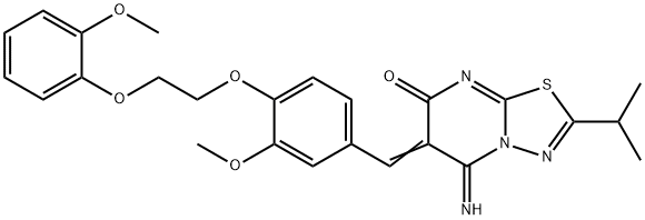 5-imino-2-isopropyl-6-{3-methoxy-4-[2-(2-methoxyphenoxy)ethoxy]benzylidene}-5,6-dihydro-7H-[1,3,4]thiadiazolo[3,2-a]pyrimidin-7-one 结构式