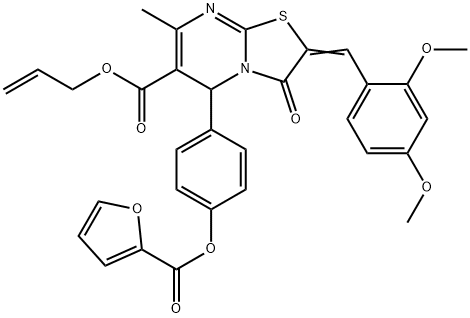 allyl 2-(2,4-dimethoxybenzylidene)-5-[4-(2-furoyloxy)phenyl]-7-methyl-3-oxo-2,3-dihydro-5H-[1,3]thiazolo[3,2-a]pyrimidine-6-carboxylate 结构式
