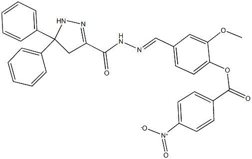 4-{2-[(5,5-diphenyl-4,5-dihydro-1H-pyrazol-3-yl)carbonyl]carbohydrazonoyl}-2-methoxyphenyl 4-nitrobenzoate 结构式