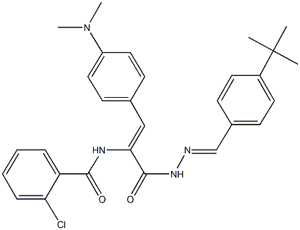 N-{1-{[2-(4-tert-butylbenzylidene)hydrazino]carbonyl}-2-[4-(dimethylamino)phenyl]vinyl}-2-chlorobenzamide 结构式