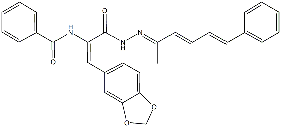 N-(2-(1,3-benzodioxol-5-yl)-1-{[2-(1-methyl-5-phenyl-2,4-pentadienylidene)hydrazino]carbonyl}vinyl)benzamide 结构式