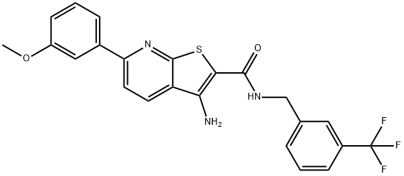3-amino-6-(3-methoxyphenyl)-N-[3-(trifluoromethyl)benzyl]thieno[2,3-b]pyridine-2-carboxamide 结构式