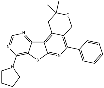 2,2-dimethyl-5-phenyl-8-(1-pyrrolidinyl)-1,4-dihydro-2H-pyrano[4'',3'':4',5']pyrido[3',2':4,5]thieno[3,2-d]pyrimidine 结构式