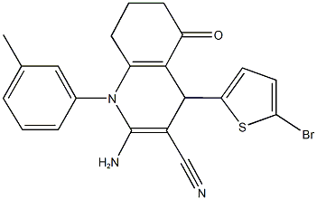 2-amino-4-(5-bromothien-2-yl)-1-(3-methylphenyl)-5-oxo-1,4,5,6,7,8-hexahydroquinoline-3-carbonitrile 结构式