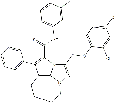 2-[(2,4-dichlorophenoxy)methyl]-N-(3-methylphenyl)-4-phenyl-5,6,7,8-tetrahydro-1,2a,8a-triazacyclopenta[cd]azulene-3-carbothioamide 结构式