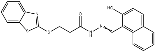 3-(1,3-benzothiazol-2-ylsulfanyl)-N'-[(2-hydroxy-1-naphthyl)methylene]propanohydrazide 结构式