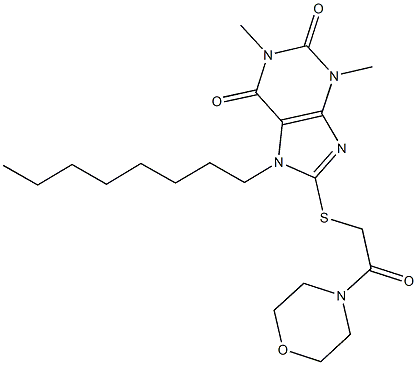 1,3-dimethyl-8-{[2-(4-morpholinyl)-2-oxoethyl]sulfanyl}-7-octyl-3,7-dihydro-1H-purine-2,6-dione 结构式