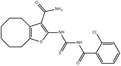 2-({[(2-chlorobenzoyl)amino]carbothioyl}amino)-4,5,6,7,8,9-hexahydrocycloocta[b]thiophene-3-carboxamide 结构式