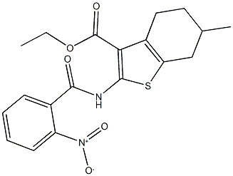 ethyl 2-({2-nitrobenzoyl}amino)-6-methyl-4,5,6,7-tetrahydro-1-benzothiophene-3-carboxylate 结构式