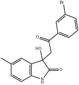 3-[2-(3-bromophenyl)-2-oxoethyl]-3-hydroxy-5-methyl-1,3-dihydro-2H-indol-2-one 结构式