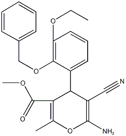 methyl 6-amino-4-[2-(benzyloxy)-3-ethoxyphenyl]-5-cyano-2-methyl-4H-pyran-3-carboxylate 结构式