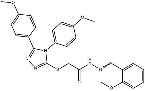 2-{[4,5-bis(4-methoxyphenyl)-4H-1,2,4-triazol-3-yl]sulfanyl}-N'-(2-methoxybenzylidene)acetohydrazide 结构式