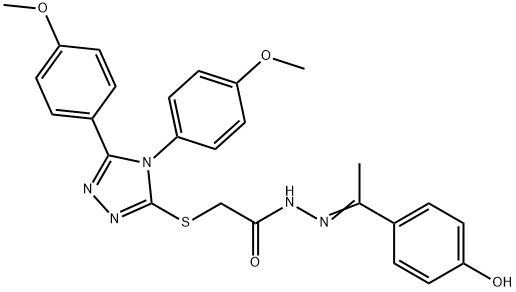 2-{[4,5-bis(4-methoxyphenyl)-4H-1,2,4-triazol-3-yl]sulfanyl}-N'-[1-(4-hydroxyphenyl)ethylidene]acetohydrazide 结构式