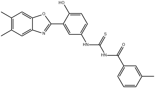 N-[3-(5,6-dimethyl-1,3-benzoxazol-2-yl)-4-hydroxyphenyl]-N'-(3-methylbenzoyl)thiourea 结构式