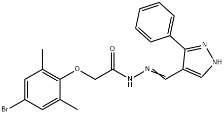 2-(4-bromo-2,6-dimethylphenoxy)-N'-[(3-phenyl-1H-pyrazol-4-yl)methylene]acetohydrazide 结构式