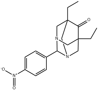 5,7-diethyl-2-{4-nitrophenyl}-1,3-diazatricyclo[3.3.1.1~3,7~]decan-6-one 结构式