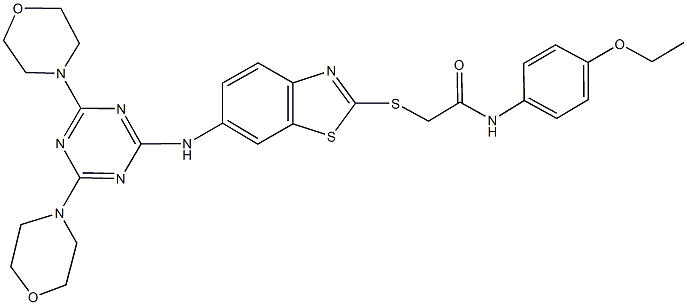 2-({6-[(4,6-dimorpholin-4-yl-1,3,5-triazin-2-yl)amino]-1,3-benzothiazol-2-yl}sulfanyl)-N-(4-ethoxyphenyl)acetamide 结构式