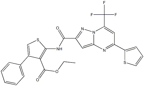 ethyl 4-phenyl-2-({[5-(2-thienyl)-7-(trifluoromethyl)pyrazolo[1,5-a]pyrimidin-2-yl]carbonyl}amino)-3-thiophenecarboxylate 结构式