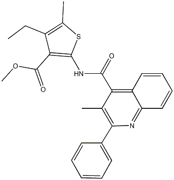 methyl 4-ethyl-5-methyl-2-{[(3-methyl-2-phenyl-4-quinolinyl)carbonyl]amino}-3-thiophenecarboxylate 结构式