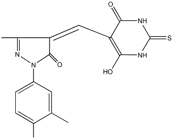 5-{[1-(3,4-dimethylphenyl)-5-hydroxy-3-methyl-1H-pyrazol-4-yl]methylene}-2-thioxodihydro-4,6(1H,5H)-pyrimidinedione 结构式