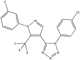 1-(4-chlorophenyl)-5-[1-(3-fluorophenyl)-5-(trifluoromethyl)-1H-pyrazol-4-yl]-1H-tetraazole 结构式