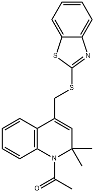 (1-acetyl-2,2-dimethyl-1,2-dihydroquinolin-4-yl)methyl 1,3-benzothiazol-2-yl sulfide 结构式