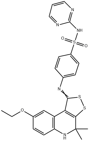 4-[(8-ethoxy-4,4-dimethyl-4,5-dihydro-1H-[1,2]dithiolo[3,4-c]quinolin-1-ylidene)amino]-N-(2-pyrimidinyl)benzenesulfonamide 结构式