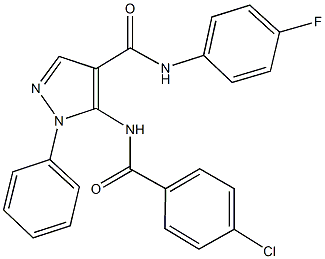 5-[(4-chlorobenzoyl)amino]-N-(4-fluorophenyl)-1-phenyl-1H-pyrazole-4-carboxamide 结构式