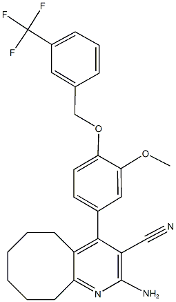 2-amino-4-(3-methoxy-4-{[3-(trifluoromethyl)benzyl]oxy}phenyl)-5,6,7,8,9,10-hexahydrocycloocta[b]pyridine-3-carbonitrile 结构式