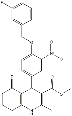 methyl 4-{4-[(3-fluorobenzyl)oxy]-3-nitrophenyl}-2-methyl-5-oxo-1,4,5,6,7,8-hexahydro-3-quinolinecarboxylate 结构式