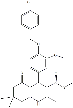 methyl 4-{4-[(4-chlorobenzyl)oxy]-3-methoxyphenyl}-2,7,7-trimethyl-5-oxo-1,4,5,6,7,8-hexahydro-3-quinolinecarboxylate 结构式