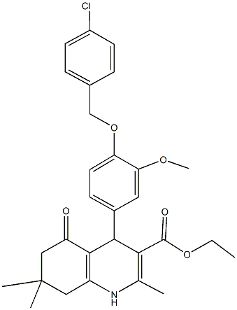 ethyl 4-{4-[(4-chlorobenzyl)oxy]-3-methoxyphenyl}-2,7,7-trimethyl-5-oxo-1,4,5,6,7,8-hexahydro-3-quinolinecarboxylate 结构式