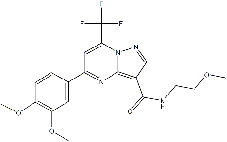5-(3,4-dimethoxyphenyl)-N-(2-methoxyethyl)-7-(trifluoromethyl)pyrazolo[1,5-a]pyrimidine-3-carboxamide 结构式