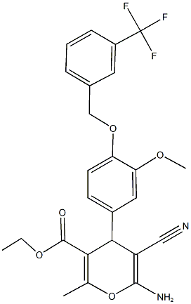 ethyl 6-amino-5-cyano-4-(3-methoxy-4-{[3-(trifluoromethyl)benzyl]oxy}phenyl)-2-methyl-4H-pyran-3-carboxylate 结构式