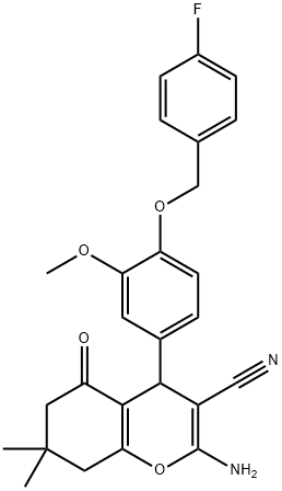 2-amino-4-{4-[(4-fluorobenzyl)oxy]-3-methoxyphenyl}-7,7-dimethyl-5-oxo-5,6,7,8-tetrahydro-4H-chromene-3-carbonitrile 结构式