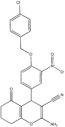 2-amino-4-{4-[(4-chlorobenzyl)oxy]-3-nitrophenyl}-5-oxo-5,6,7,8-tetrahydro-4H-chromene-3-carbonitrile 结构式
