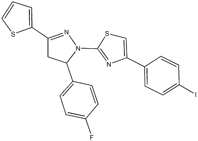 2-[5-(4-fluorophenyl)-3-(2-thienyl)-4,5-dihydro-1H-pyrazol-1-yl]-4-(4-iodophenyl)-1,3-thiazole 结构式