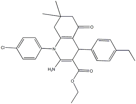 ethyl 2-amino-1-(4-chlorophenyl)-4-(4-ethylphenyl)-7,7-dimethyl-5-oxo-1,4,5,6,7,8-hexahydro-3-quinolinecarboxylate 结构式