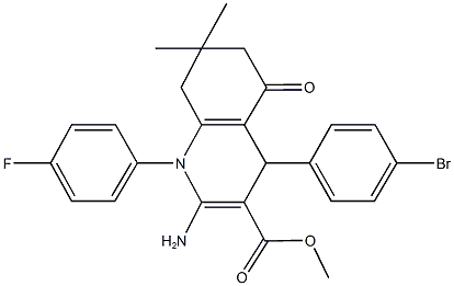 methyl 2-amino-4-(4-bromophenyl)-1-(4-fluorophenyl)-7,7-dimethyl-5-oxo-1,4,5,6,7,8-hexahydro-3-quinolinecarboxylate 结构式