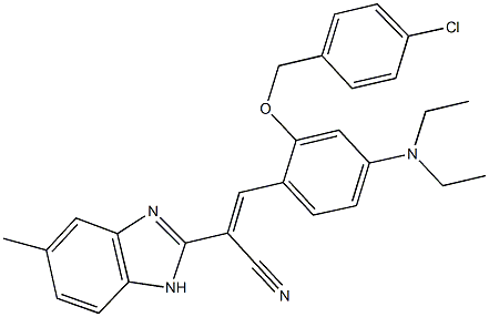 3-[2-[(4-chlorobenzyl)oxy]-4-(diethylamino)phenyl]-2-(5-methyl-1H-benzimidazol-2-yl)acrylonitrile 结构式