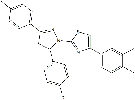 2-[5-(4-chlorophenyl)-3-(4-methylphenyl)-4,5-dihydro-1H-pyrazol-1-yl]-4-(3,4-dimethylphenyl)-1,3-thiazole 结构式