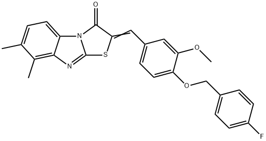 2-{4-[(4-fluorobenzyl)oxy]-3-methoxybenzylidene}-7,8-dimethyl[1,3]thiazolo[3,2-a]benzimidazol-3(2H)-one 结构式