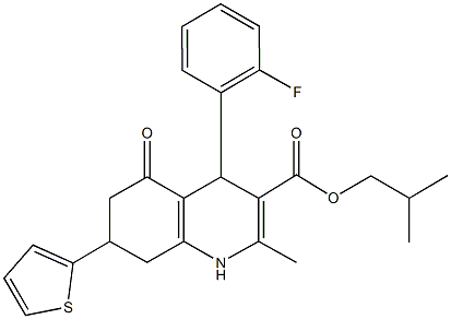 isobutyl 4-(2-fluorophenyl)-2-methyl-5-oxo-7-(2-thienyl)-1,4,5,6,7,8-hexahydro-3-quinolinecarboxylate 结构式