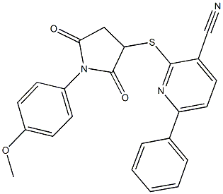 2-{[1-(4-methoxyphenyl)-2,5-dioxopyrrolidin-3-yl]thio}-6-phenylnicotinonitrile 结构式