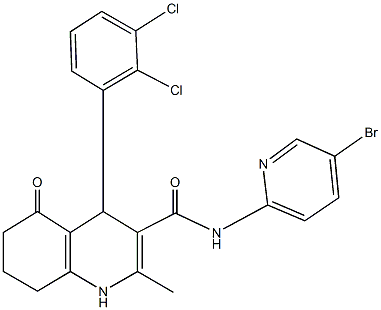 N-(5-bromopyridin-2-yl)-4-(2,3-dichlorophenyl)-2-methyl-5-oxo-1,4,5,6,7,8-hexahydroquinoline-3-carboxamide 结构式